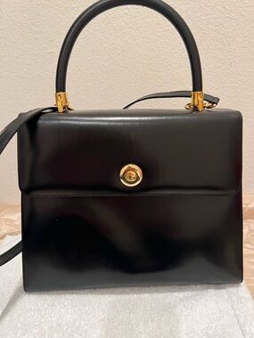Vintage Classic Bally  Black Top-Handle Leather Satchel with Gold Hardware